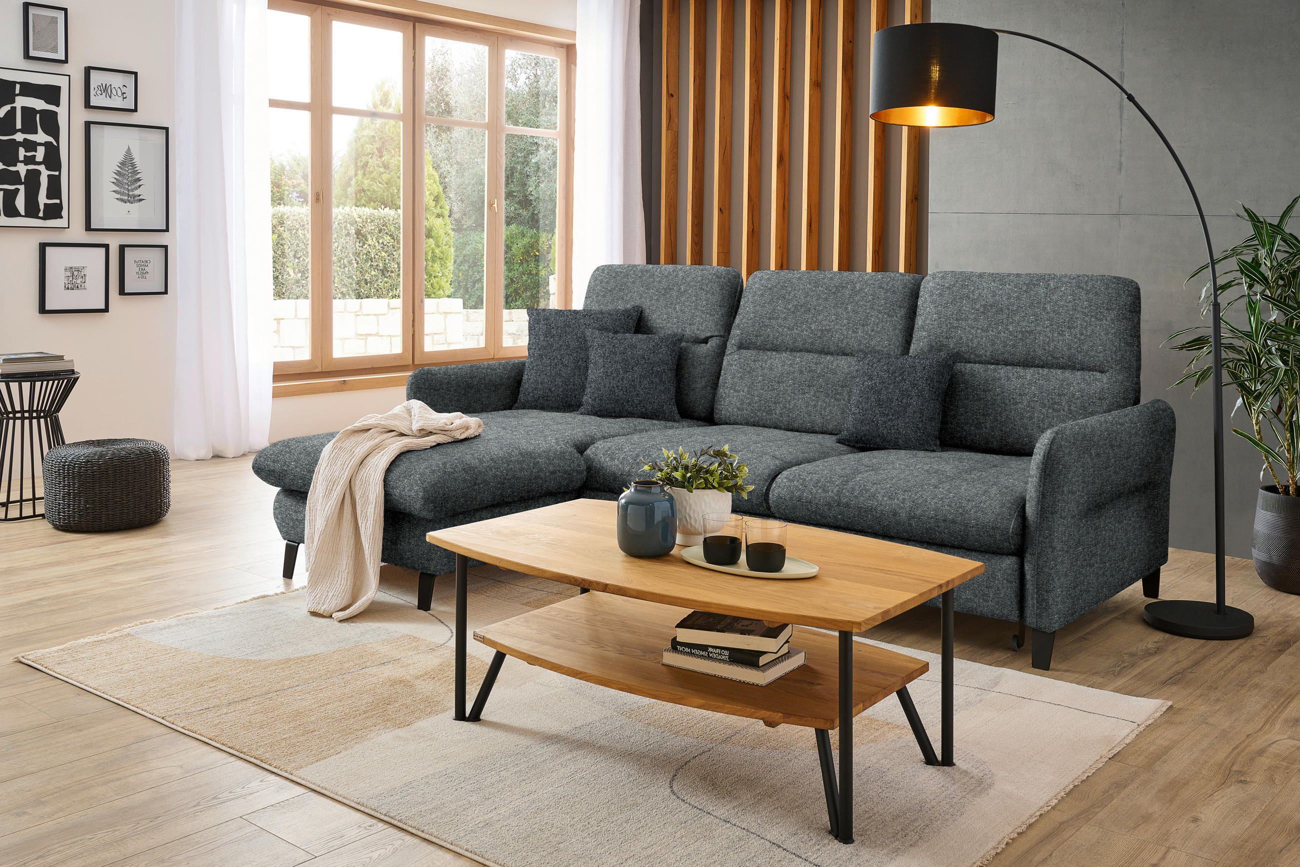 ECKSOFA Grau Chenille  - Schwarz/Grau, KONVENTIONELL, Textil/Metall (190/254cm) - Livetastic