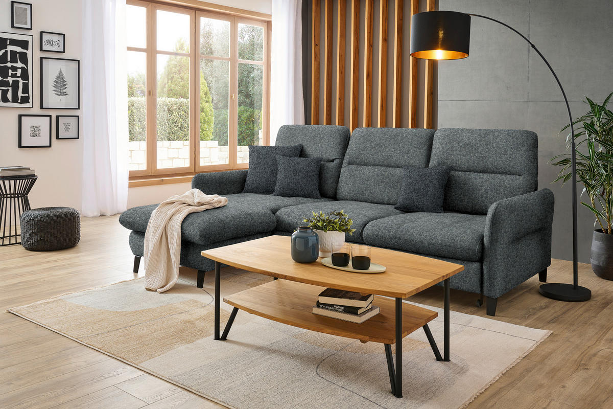 ECKSOFA Grau Chenille  - Schwarz/Grau, KONVENTIONELL, Textil/Metall (190/254cm) - Livetastic