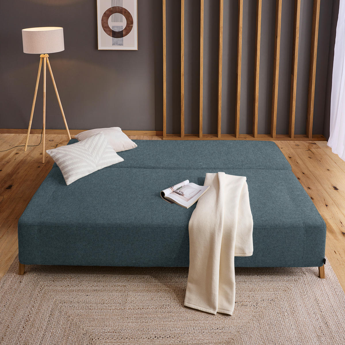 SCHLAFSOFA in Textil Blau  - Blau/Naturfarben, Design, Holz/Textil (211/88/102cm) - Niels Andersson