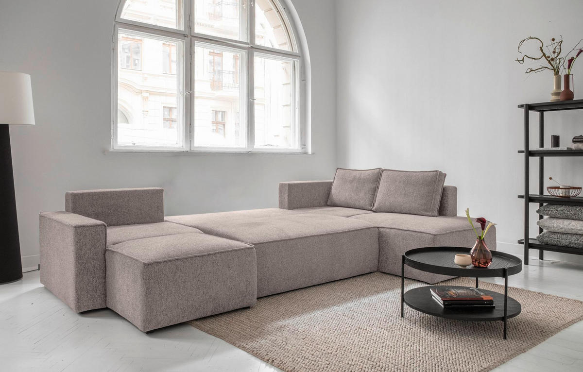 WOHNLANDSCHAFT in Grau, Weiss  - Weiss/Schwarz, Design, Kunststoff/Textil (156/322/194cm) - MID.YOU