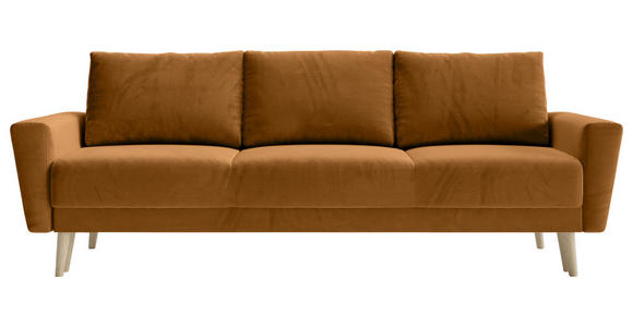 SCHLAFSOFA Samt Senfgelb  - Buchefarben/Senfgelb, KONVENTIONELL, Holz/Textil (225/91/99cm) - Carryhome