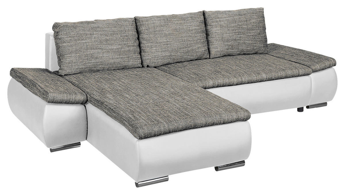 ECKSOFA Grau, Weiß Textilgeflecht  - Chromfarben/Schwarz, Design, Textil (266/175cm) - Livetastic