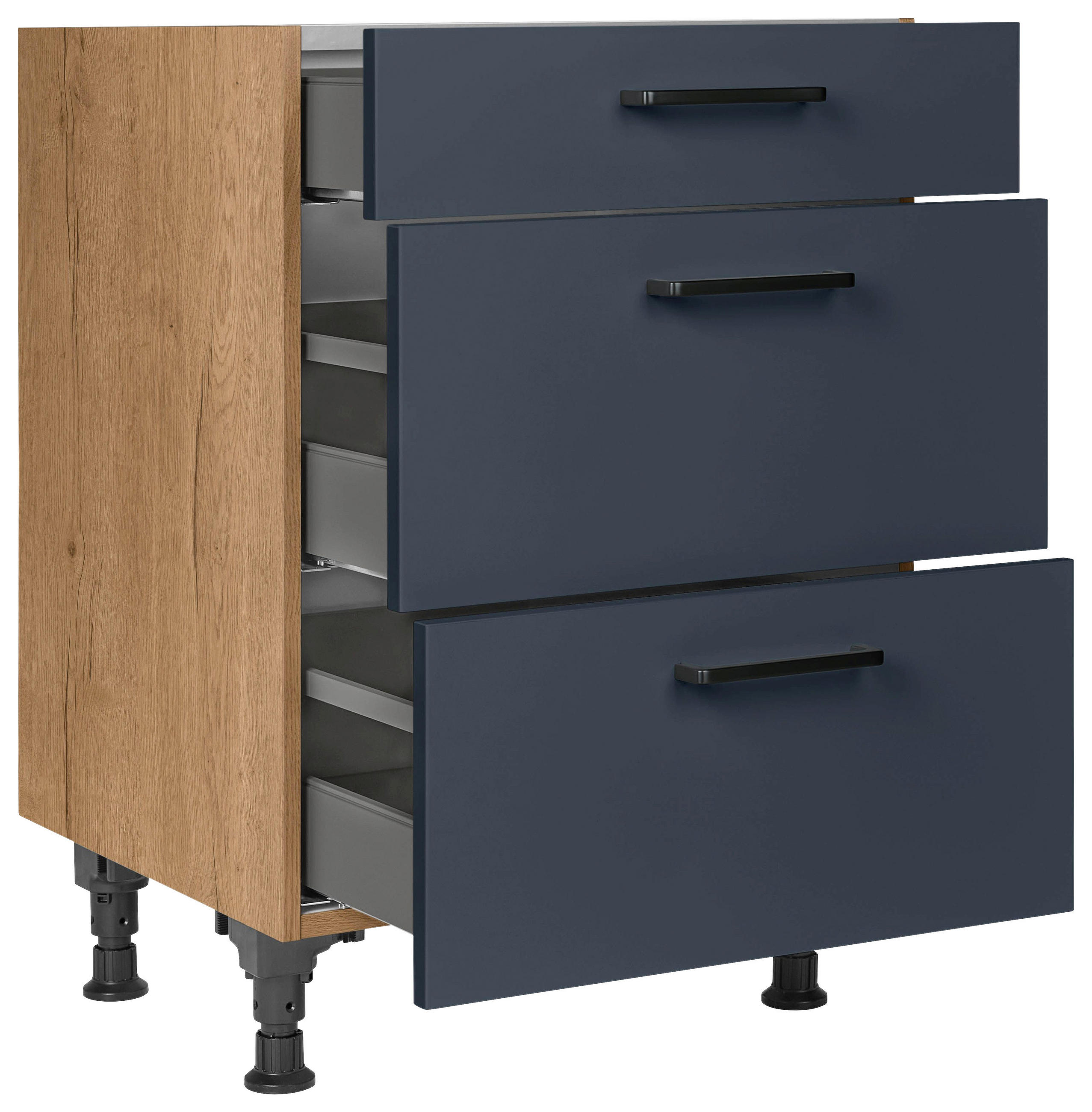 SCHUBKASTENUNTERSCHRANK 60/87/56 cm  in Blau, Eichefarben  - Blau/Eichefarben, MODERN, Holzwerkstoff/Metall (60/87/56cm) - Nobilia