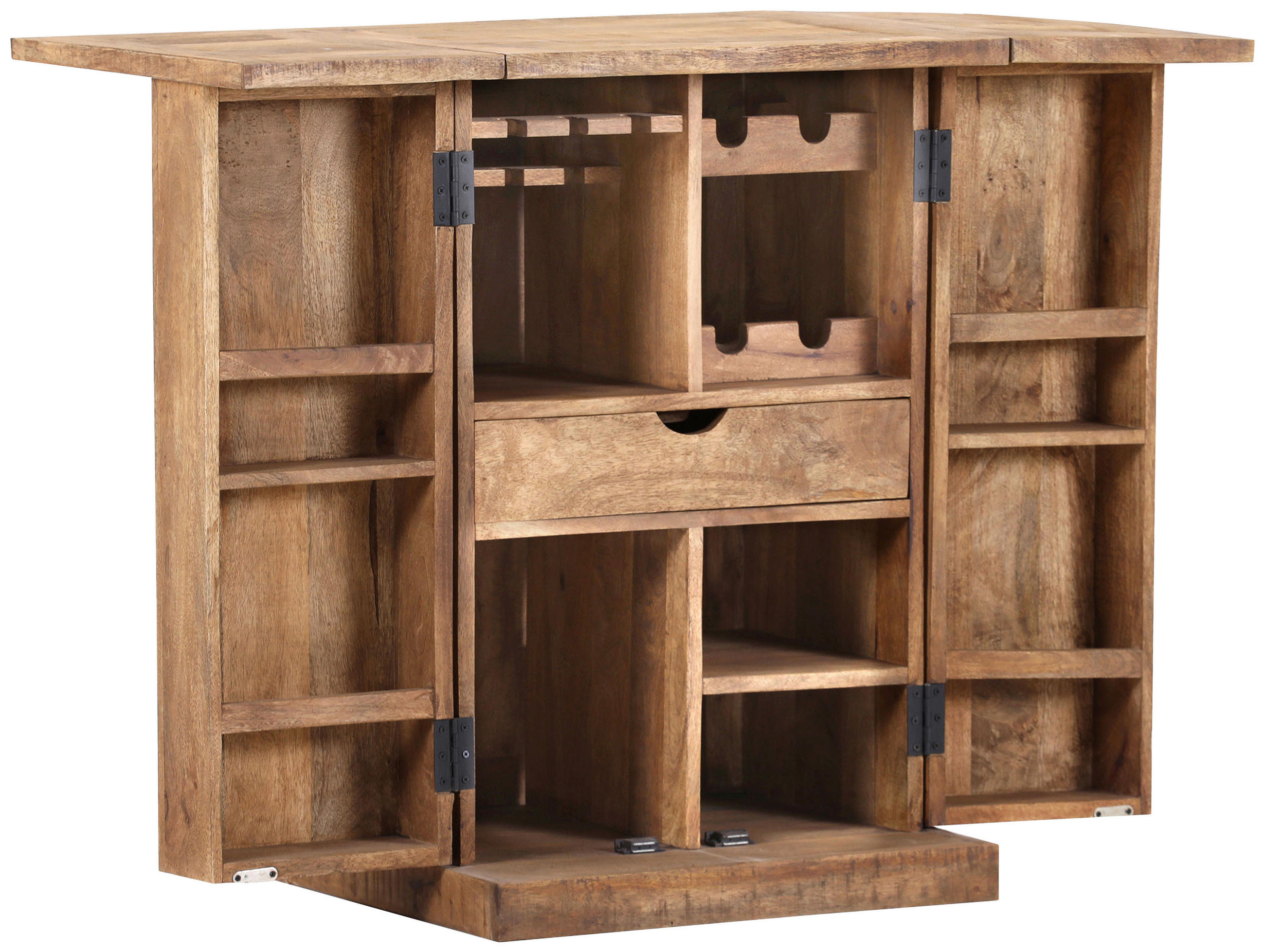 BAR Mangoholz massiv Naturfarben, Schwarz - Schwarz/Naturfarben, LIFESTYLE, Holz/Metall (60/94/52cm) - Landscape