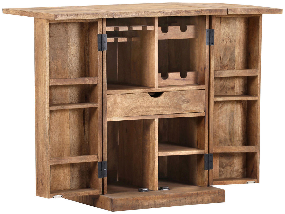 BAR Mangoholz massiv Schwarz, Naturfarben  - Schwarz/Naturfarben, LIFESTYLE, Holz/Metall (60/94/52cm) - Landscape