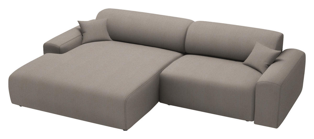 ECKSOFA in Velours, Feincord Taupe  178/292 cm  - Taupe/Schwarz, Design, Kunststoff/Textil (178/292cm) - home24