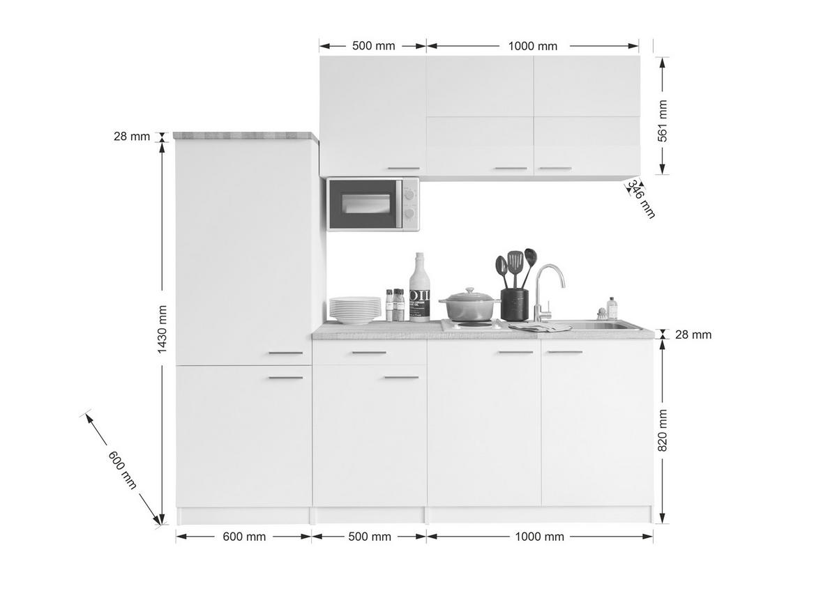 KÜCHENBLOCK 210 cm   in Grau, Weiß, Nussbaumfarben  - Edelstahlfarben/Nussbaumfarben, KONVENTIONELL, Holzwerkstoff/Metall (210cm) - Respekta