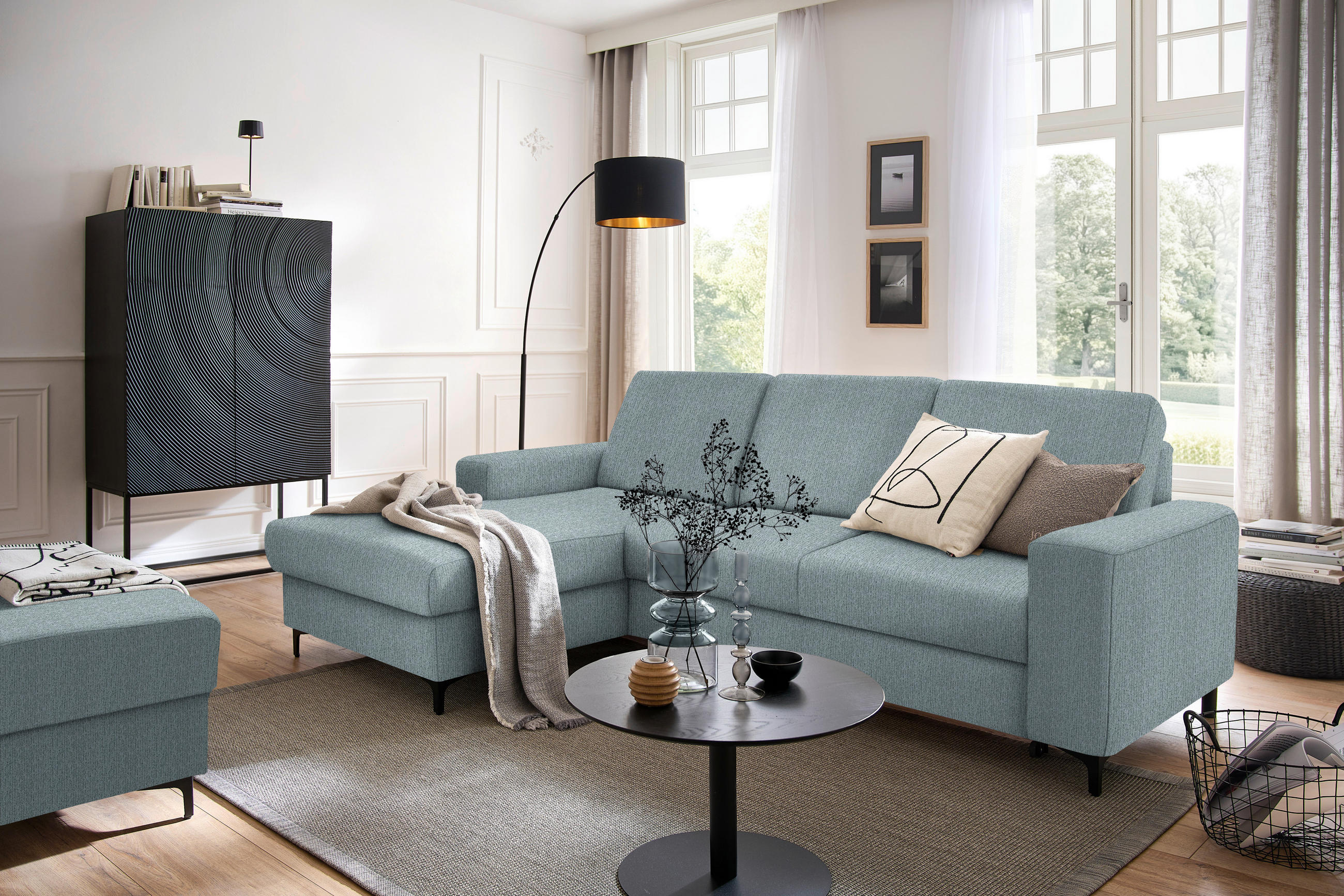 ECKSOFA in Webstoff Blaugrau  - Blaugrau/Schwarz, Konventionell, Textil/Metall (167/247cm) - Stylife