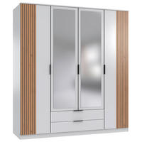 KLEIDERSCHRANK Weiß, Eiche Artisan 4 Tür(en)  - Schwarz/Weiß, KONVENTIONELL, Glas/Holzwerkstoff (180/199/58cm) - Boxxx