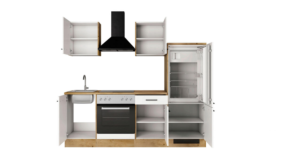 KÜCHENBLOCK 220 cm  in Eichefarben, Magnolie  - Eichefarben/Magnolie, Trend, Holzwerkstoff/Metall (220cm) - FlexWell