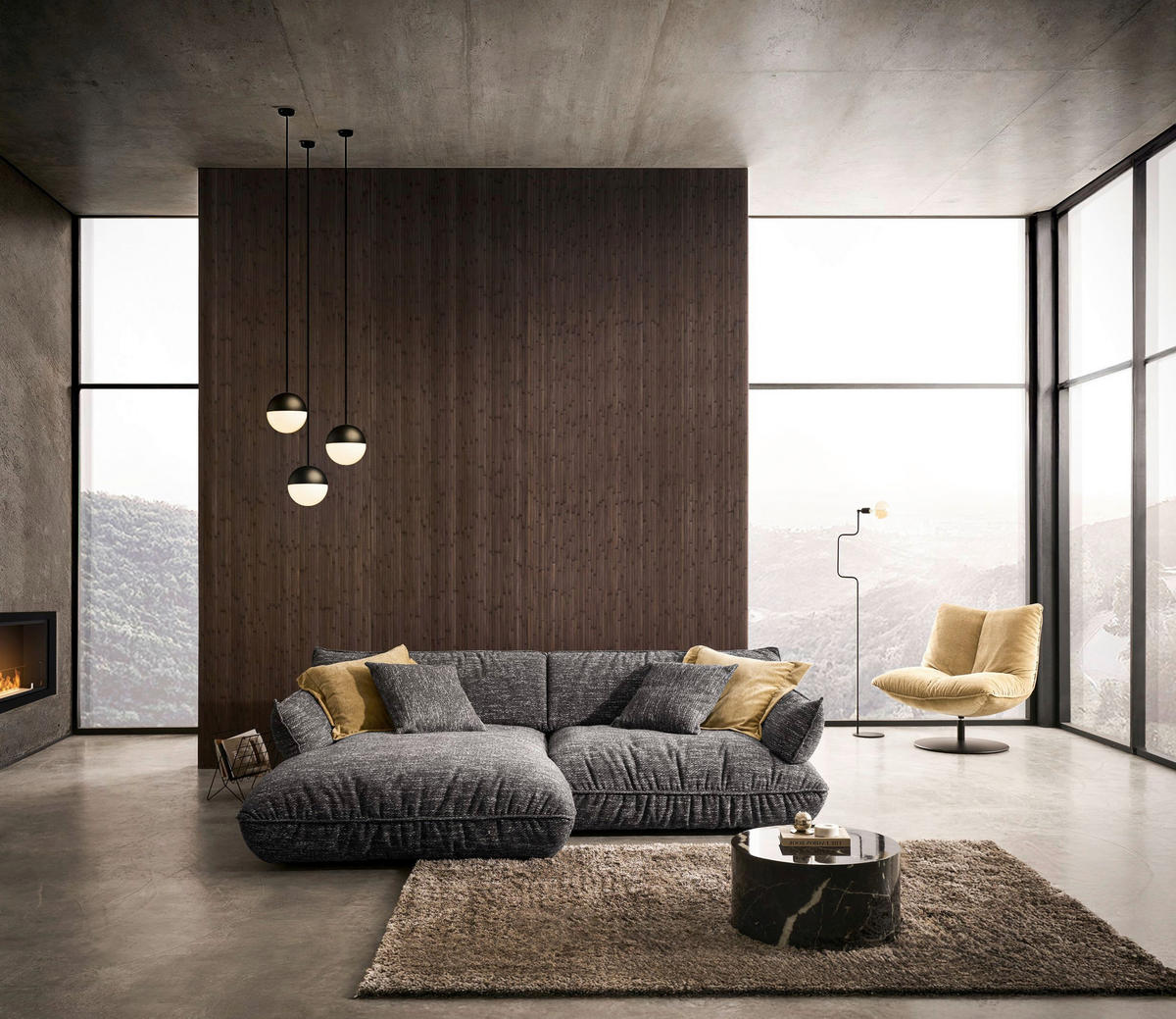 ECKSOFA in Flachgewebe Graubraun  - Graubraun/Schwarz, Design, Kunststoff/Textil (185/264cm) - Emilio Belluti