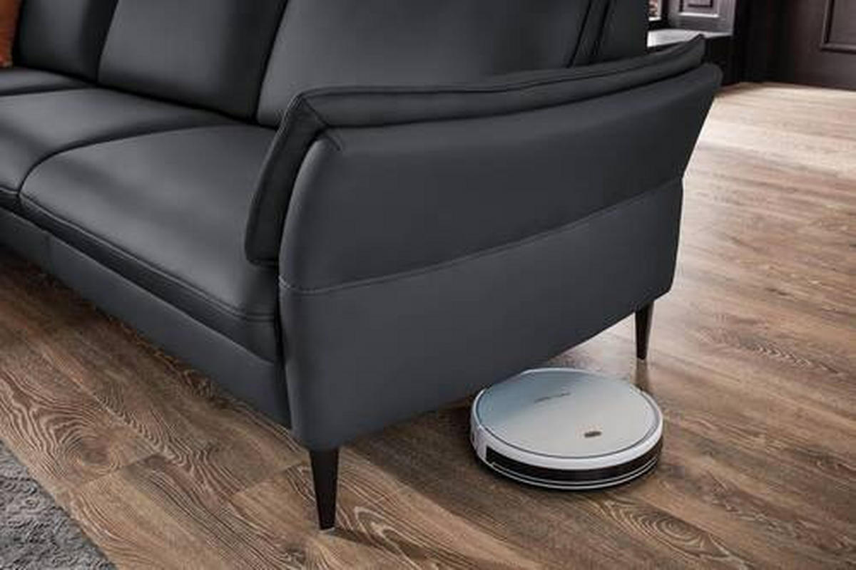 ECKSOFA Anthrazit Echtleder  - Anthrazit/Schwarz, Design, Leder/Metall (172/334cm) - Hukla