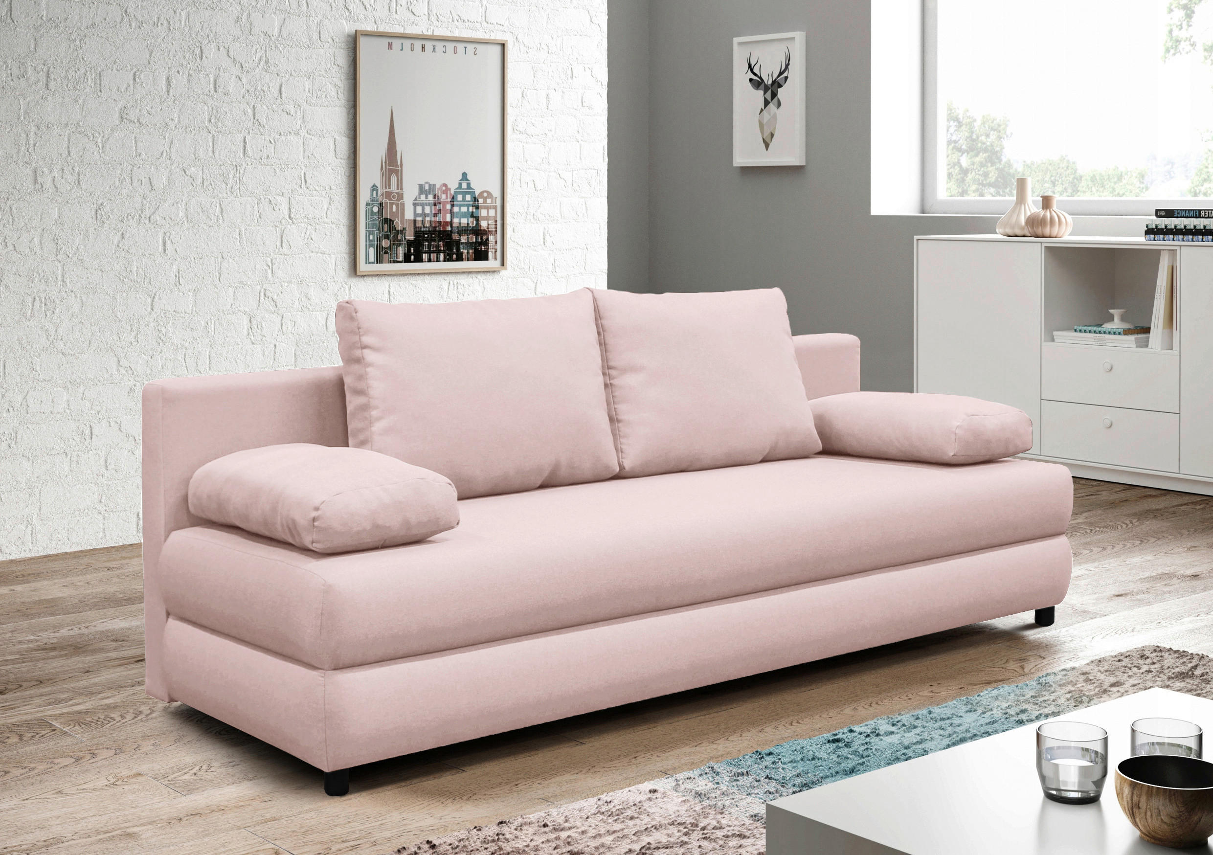 SCHLAFSOFA Webstoff Rosa  - Schwarz/Rosa, Design, Kunststoff/Textil (200/88/87cm) - P & B