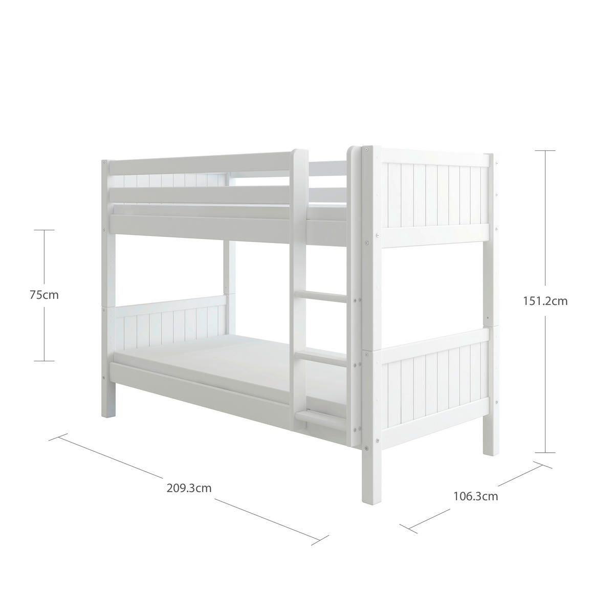 ETAGENBETT 90/200 cm,  in Absturzsicherung, Leiter, Lattenrost, Rollroste  - Weiß, MODERN, Holz (90/200cm) - Chameo
