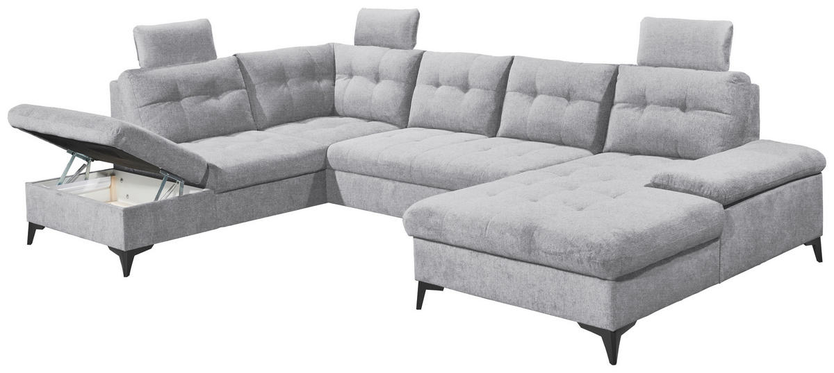 WOHNLANDSCHAFT Hellgrau Webstoff  - Hellgrau/Schwarz, KONVENTIONELL, Kunststoff/Textil (218/324/170cm) - Carryhome