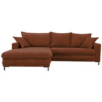 ECKSOFA 174/272 cm  in Cord Rostfarben Rückenkissen, Bettkasten, Rücken echt, Stauraum, Liegefläche im Originalstoff  174/272 cm  - Rostfarben/Schwarz, Design, Textil/Metall (174/272cm) - MID.YOU