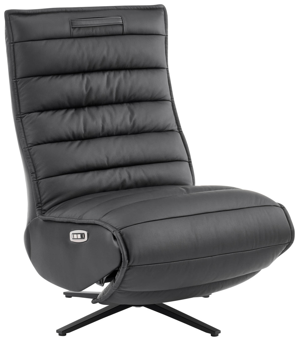 RELAXSESSEL Lederlook Echtleder Relaxfunktion, Fußteilverstellung, Nackenkissen    - Schwarz, Design, Leder/Textil (68/108/84cm) - Stylife