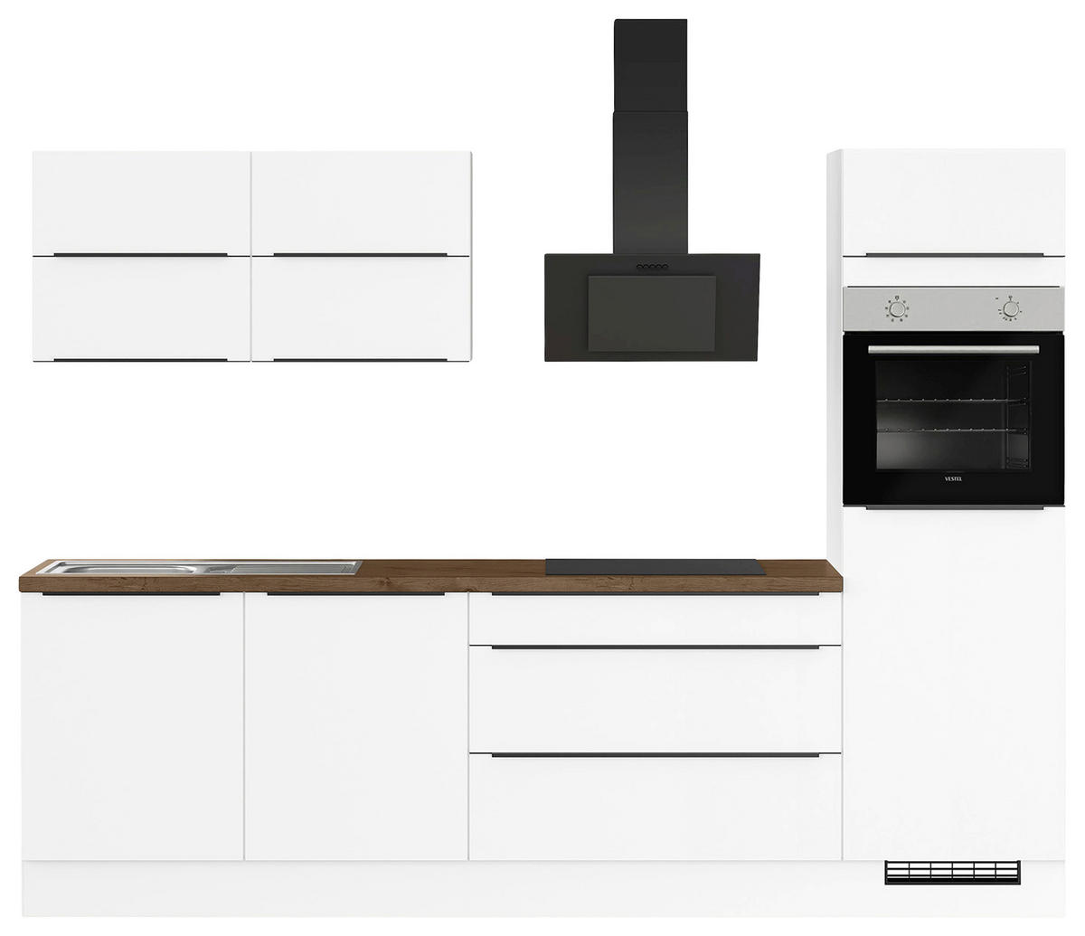 KÜCHENLEERBLOCK 280 cm   in Weiß  - Eiche dunkel/Schwarz, Design, Holzwerkstoff/Metall (280cm) - Impuls