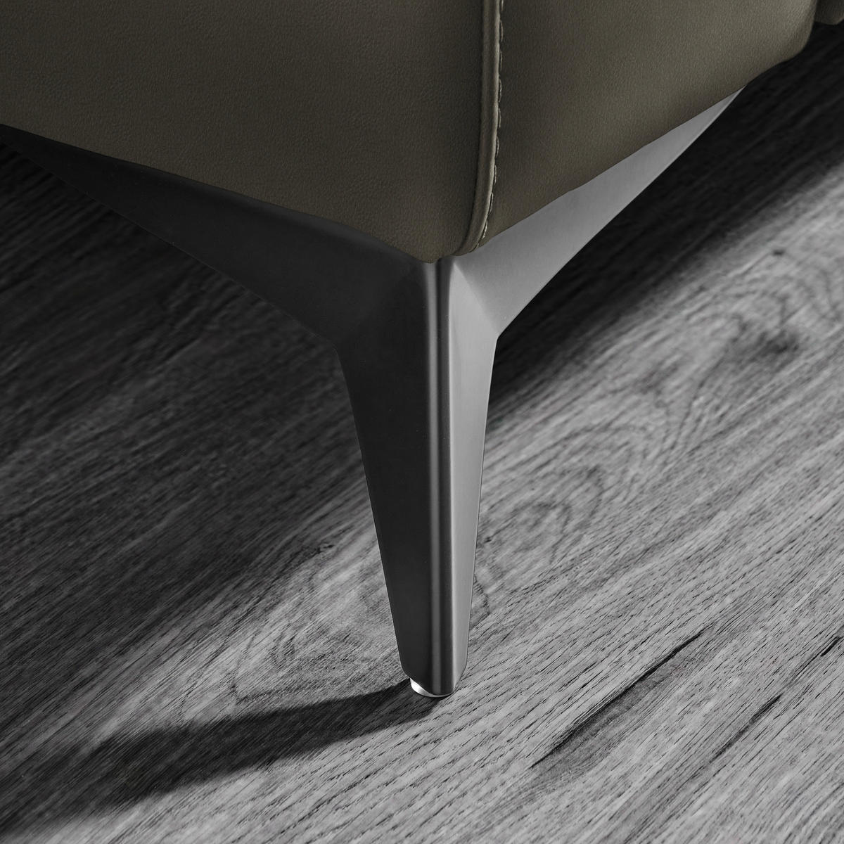 3-SITZER-SOFA Echtleder Grau  - Schwarz/Grau, Design, Leder/Metall (207/107/98cm) - Belluti