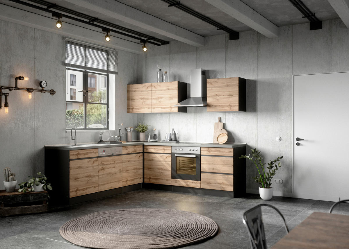 ECKKÜCHE 240/240 cm  in Graphitfarben, Eiche Wotan  - Eiche Wotan/Graphitfarben, Design, Holzwerkstoff (240/240cm) - Held