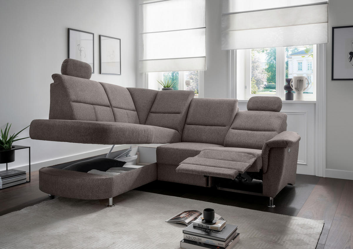 ECKSOFA in Chenille Graubraun  - Chromfarben/Graubraun, Konventionell, Textil/Metall (184/231cm) - Livetastic