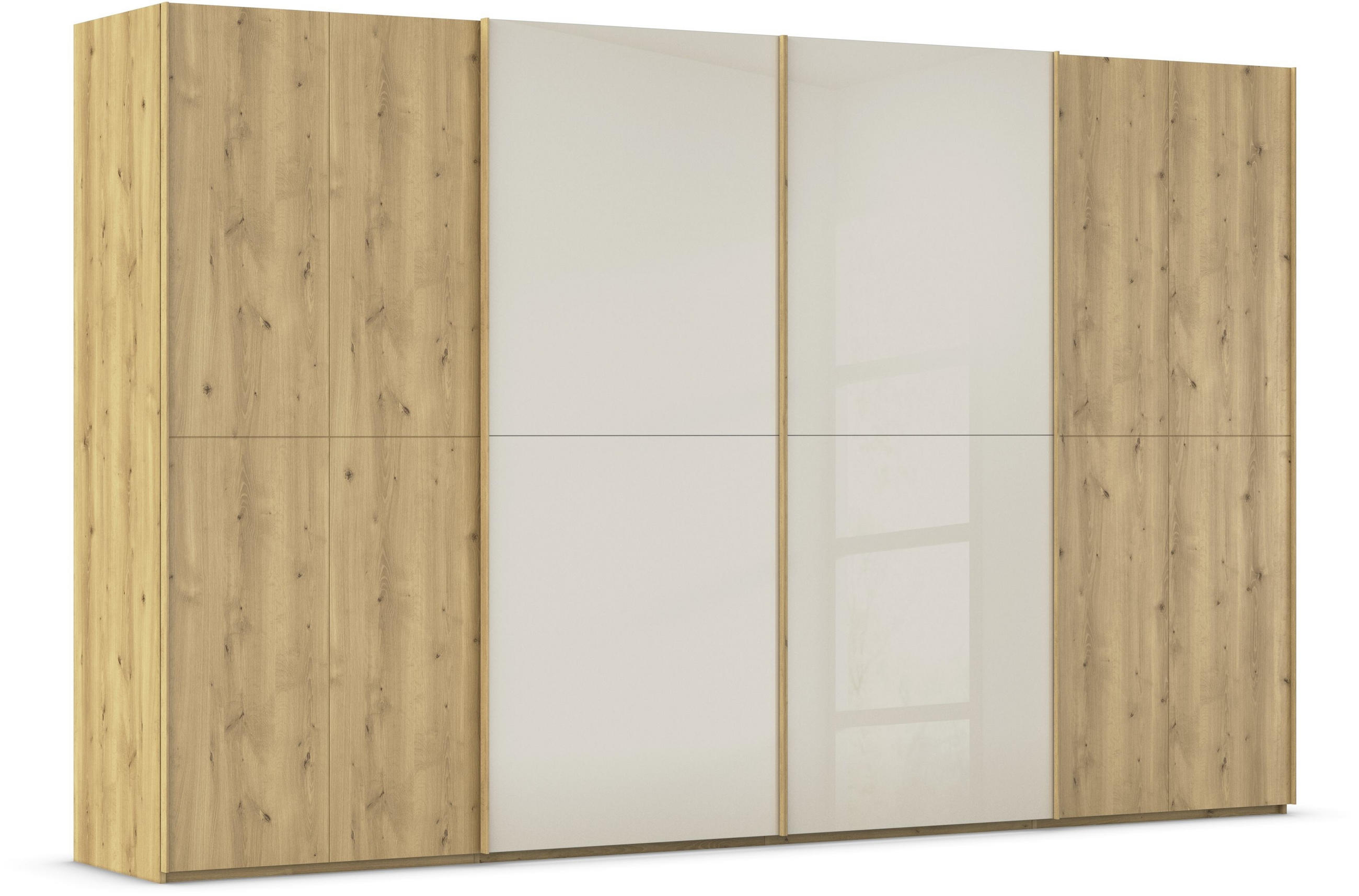 SCHWEBETÜRENSCHRANK 360/223/68 cm 4-türig Eichefarben, Champagner  - Champagner/Eichefarben, Design, Glas/Holz (360/223/68cm) - Novel
