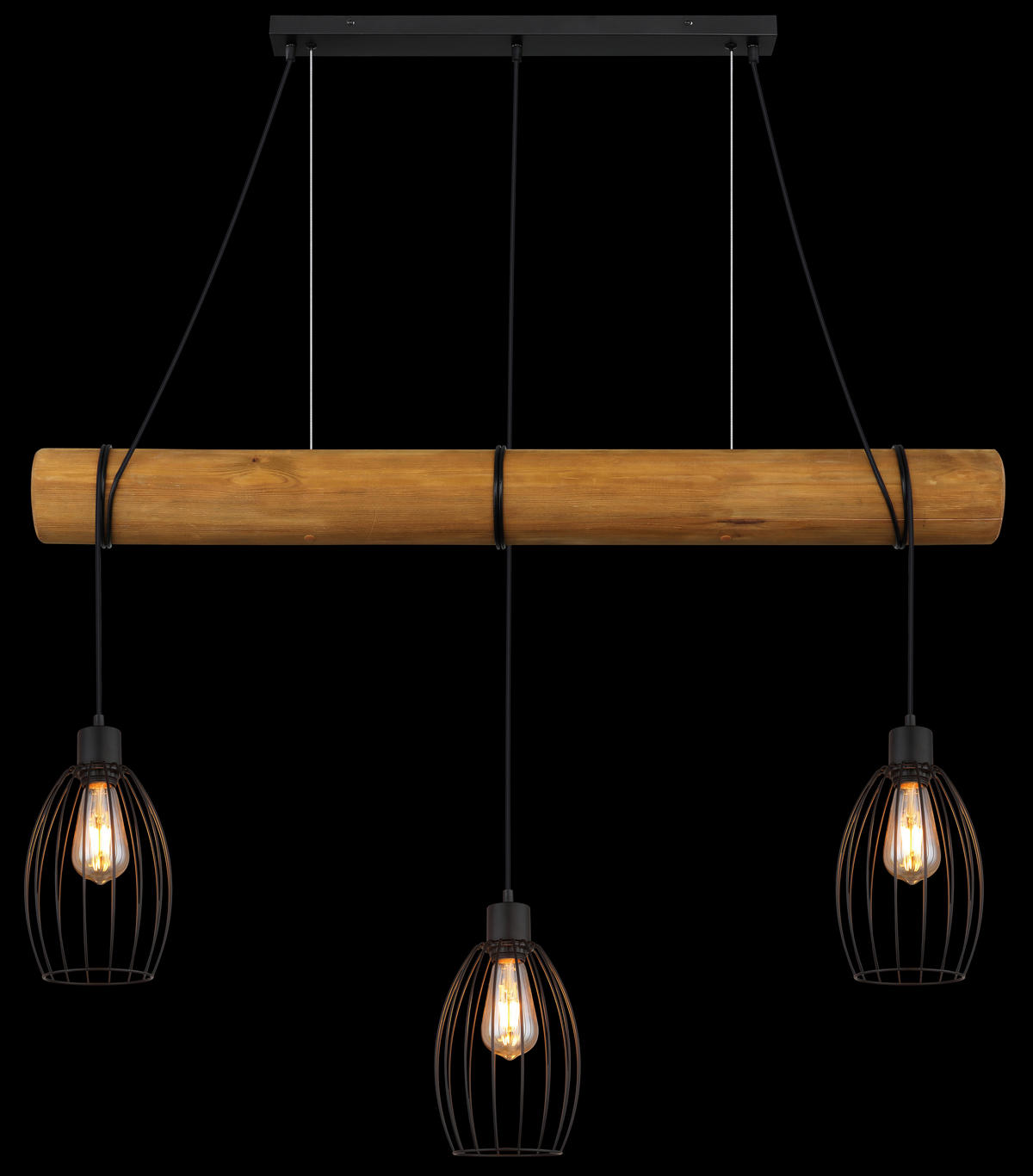 HÄNGELEUCHTE Berti 115/16/150 cm  - Schwarz/Braun, Design, Holz/Kunststoff (115/16/150cm) - Globo