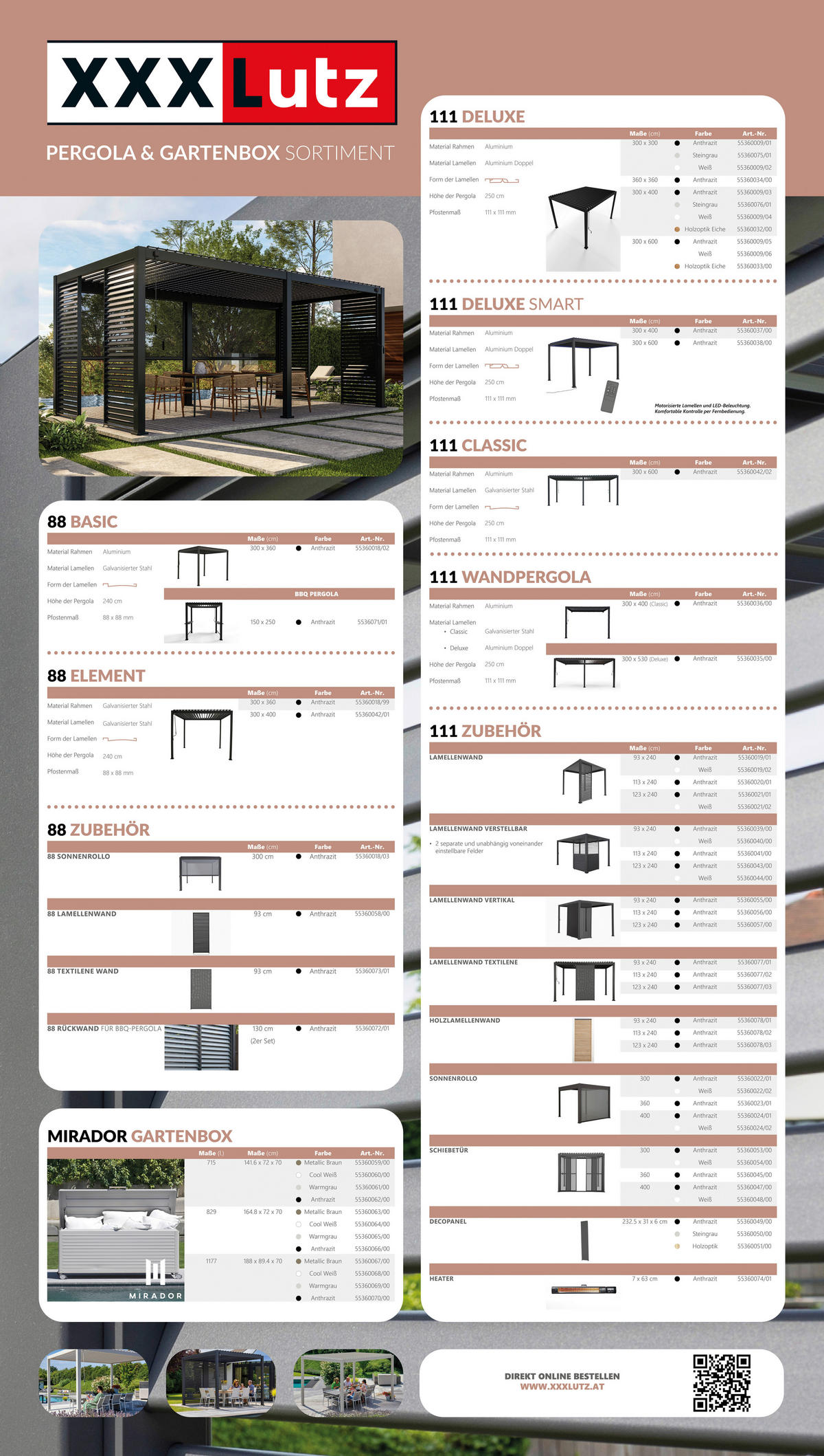 PERGOLA 600/250/300 cm Aluminium  - Anthrazit, Basics, Metall (600/250/300cm) - Gardenson