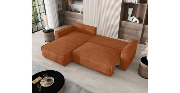 ECKSOFA Rostfarben Cord Zierkissen, Rückenkissen, Bettkasten, Schlaffunktion, Rücken echt, Liegefläche im Originalstoff  - Rostfarben/Schwarz, MODERN, Kunststoff/Textil (190/280cm) - Carryhome