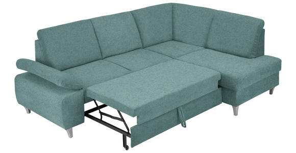 ECKSOFA in Flachgewebe Petrol  - Silberfarben/Petrol, KONVENTIONELL, Holz/Textil (255/186cm) - Cantus