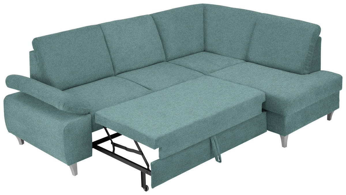 ECKSOFA in Flachgewebe Petrol  - Silberfarben/Petrol, Konventionell, Holz/Textil (255/186cm) - Cantus
