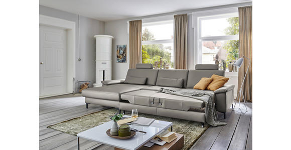 ECKSOFA in Echtleder Hellgrau 176/334 cm - Hellgrau/Schwarz, Design, Leder/Metall (176/334cm) - Dieter Knoll