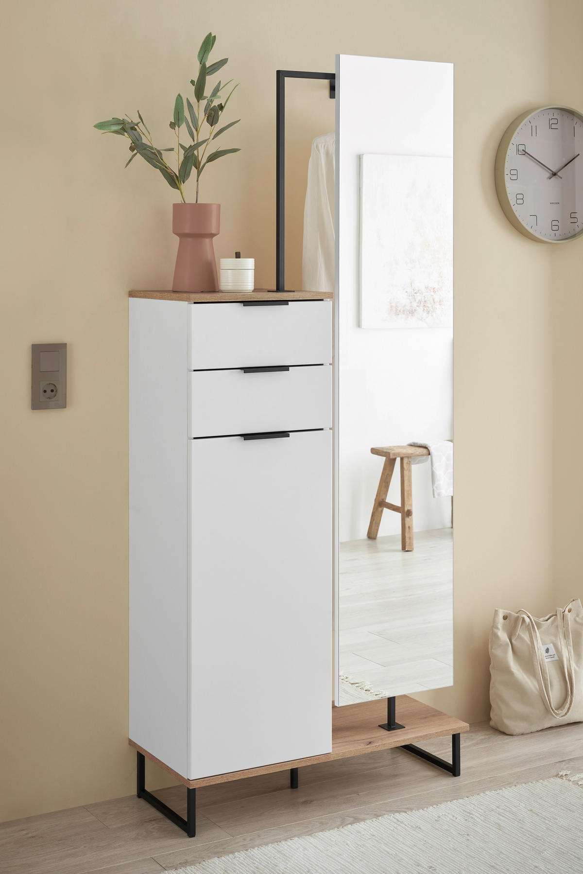 HOCHSCHRANK 78/200/35 cm  - Eichefarben/Schwarz, KONVENTIONELL, Holzwerkstoff/Metall (78/200/35cm) - home24