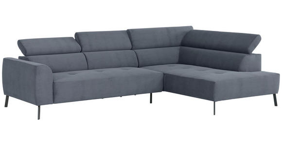 ECKSOFA Graublau Feincord - Graublau/Schwarz, Design, Textil/Metall (280/205cm) - Xora