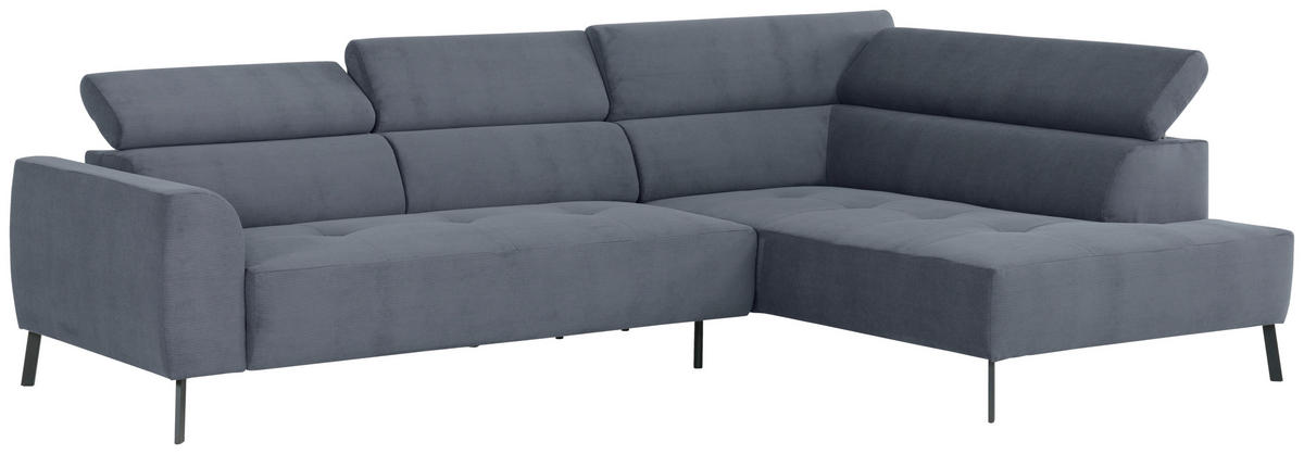 ECKSOFA in Feincord Blaugrau  280/205 cm  - Blaugrau/Schwarz, Design, Textil/Metall (280/205cm) - Xora