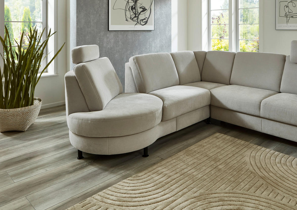 ECKSOFA in Flachgewebe Hellgrau  - Hellgrau/Schwarz, Konventionell, Textil/Metall (252/248cm) - Beldomo Comfort