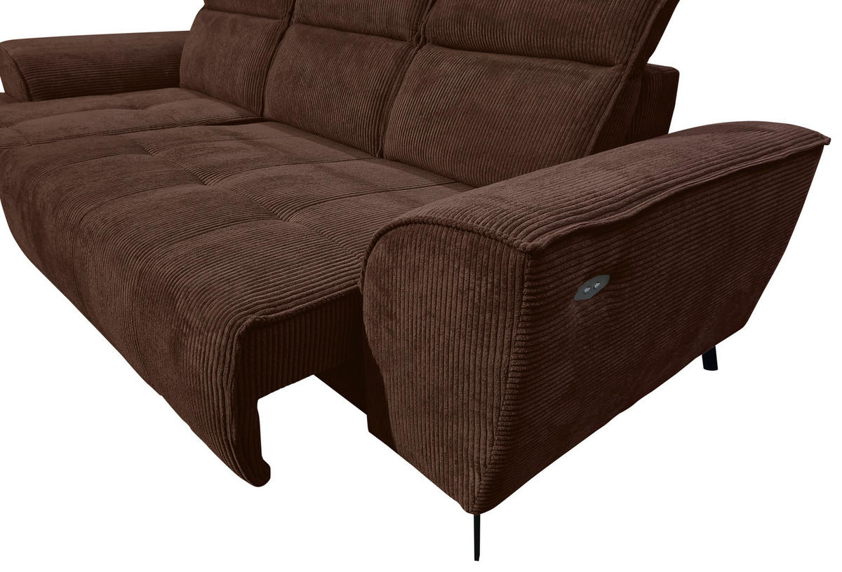 ECKSOFA Dunkelbraun Cord  - Dunkelbraun/Schwarz, KONVENTIONELL, Textil/Metall (196/290cm) - Carryhome