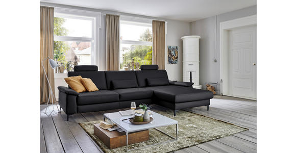 ECKSOFA in Echtleder Anthrazit  - Anthrazit/Schwarz, Design, Leder/Metall (334/176cm) - Dieter Knoll