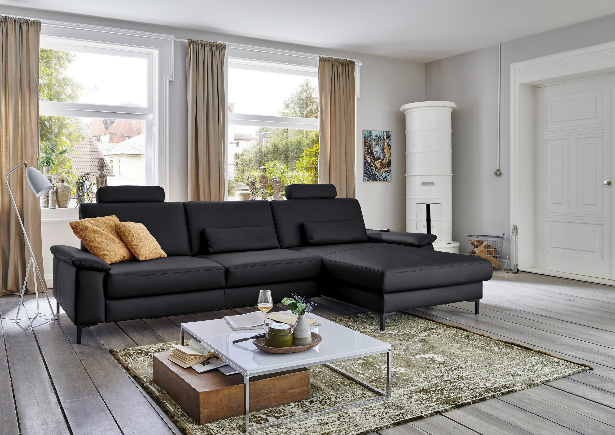 ECKSOFA in Echtleder Anthrazit  334/176 cm  - Anthrazit/Schwarz, Design, Leder/Metall (334/176cm) - Dieter Knoll