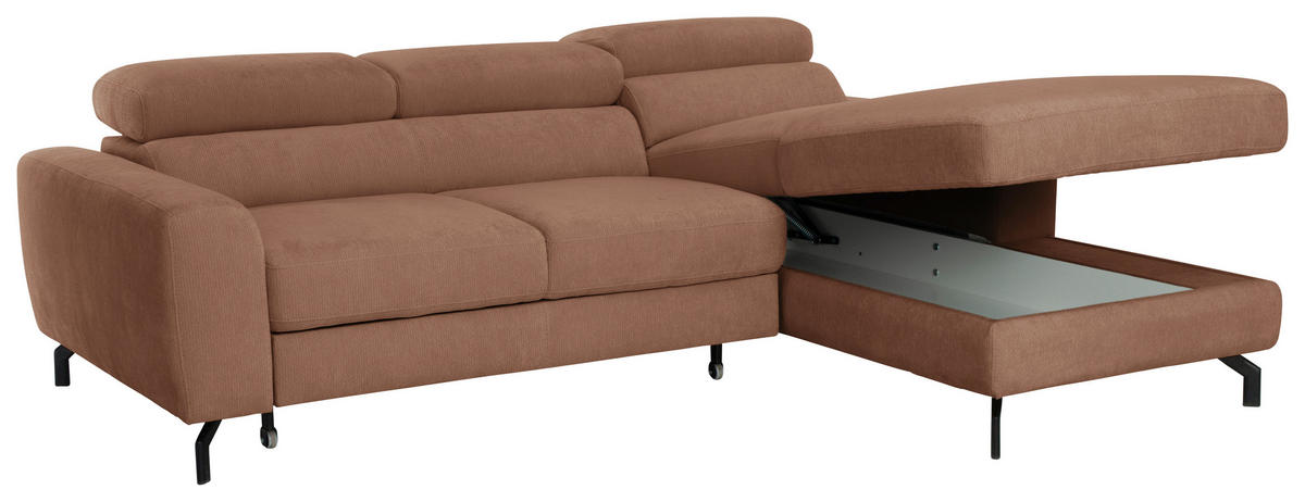 ECKSOFA Chenille Altrosa  - Schwarz/Altrosa, Design, Textil/Metall (226/177cm) - Livetastic