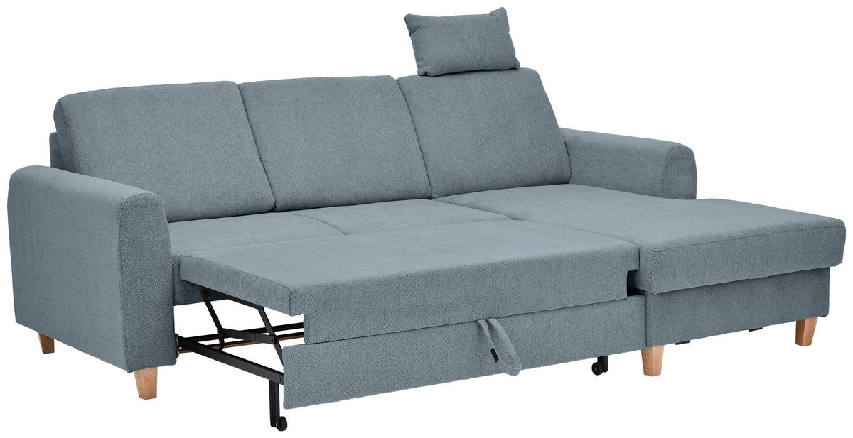 ECKSOFA Blau Flachgewebe  - Blau/Buchefarben, KONVENTIONELL, Holz/Textil (241/166cm) - Carryhome