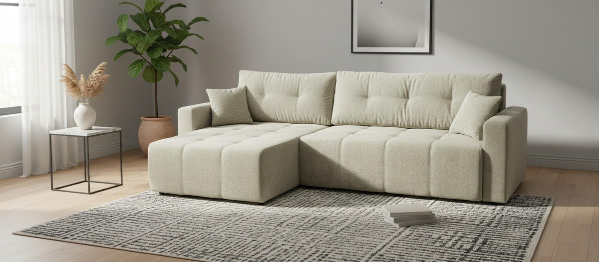 ECKSOFA LAGUNA Beige Frottee  - Beige/Schwarz, Design, Kunststoff/Textil (143/260cm) - MID.YOU