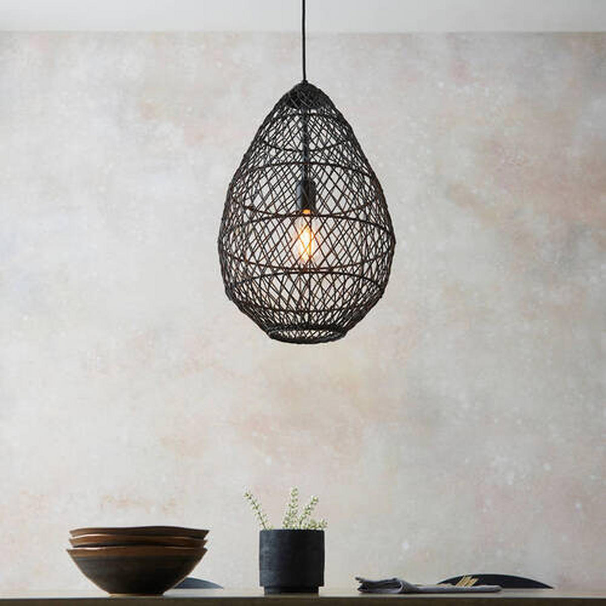 HÄNGELEUCHTE 35/180 cm  - Schwarz, Natur, Holz (35/180cm) - ENDON