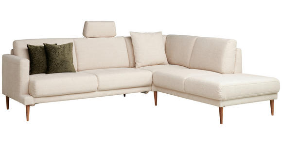 ECKSOFA  in Flachgewebe Beige  255/212 cm  - Eichefarben/Beige, KONVENTIONELL, Holz/Textil (255/212cm) - Valnatura