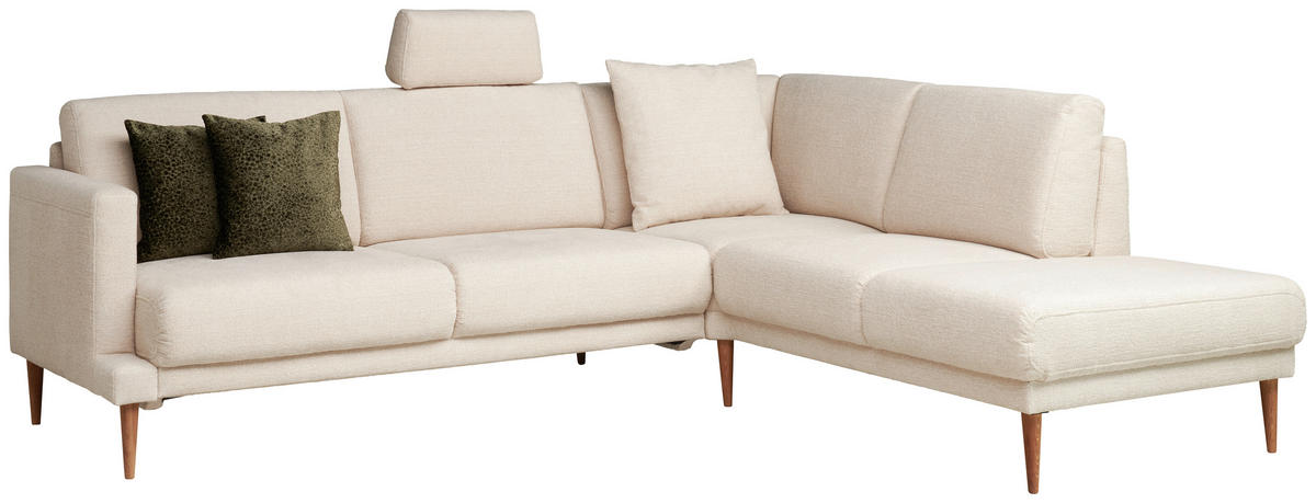 ECKSOFA  in Flachgewebe Beige  255/212 cm  - Eichefarben/Beige, KONVENTIONELL, Holz/Textil (255/212cm) - Valnatura
