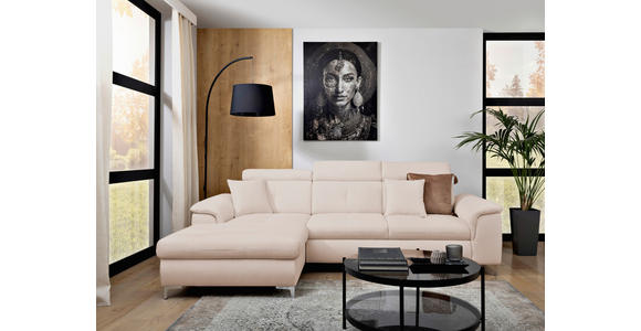 ECKSOFA Creme Flachgewebe  - Chromfarben/Creme, KONVENTIONELL, Textil/Metall (175/268cm) - Carryhome