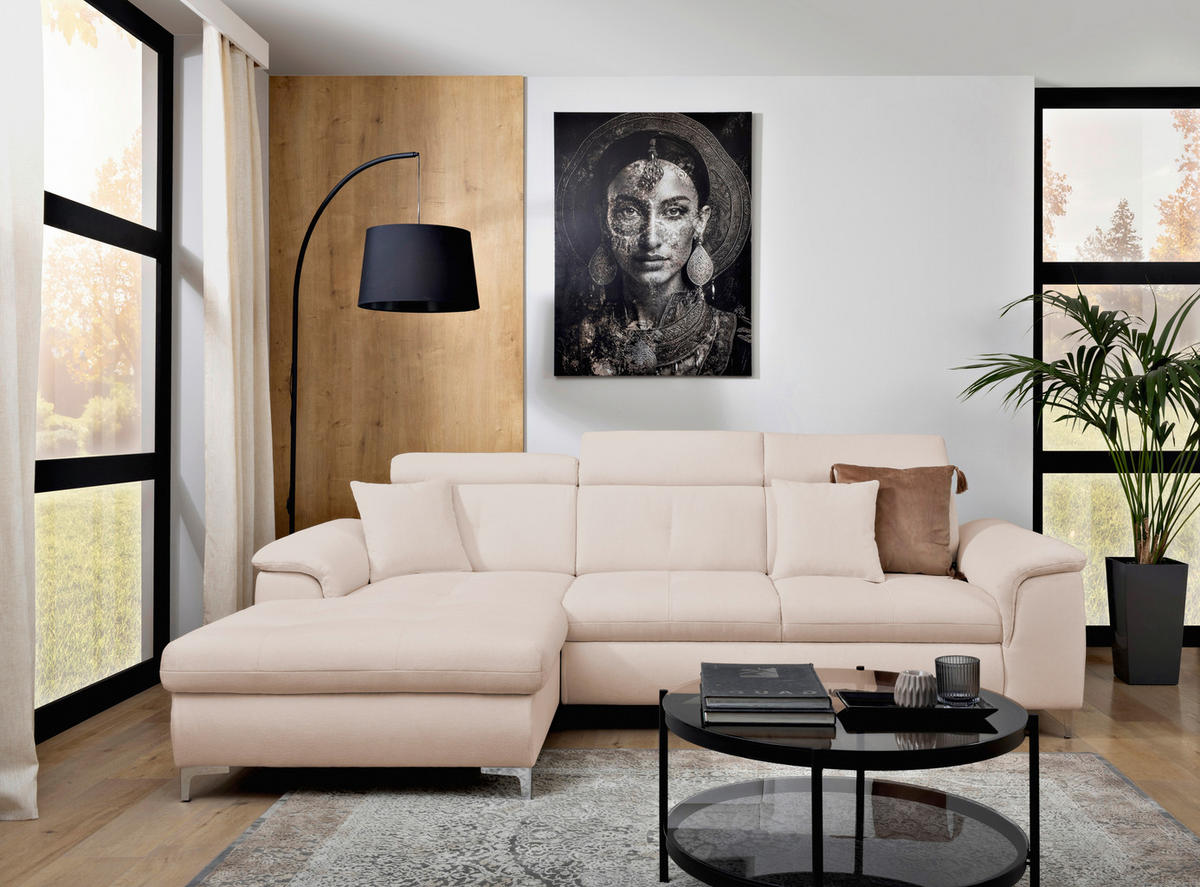 ECKSOFA in Flachgewebe Creme  - Chromfarben/Creme, Konventionell, Textil/Metall (175/268cm) - Carryhome