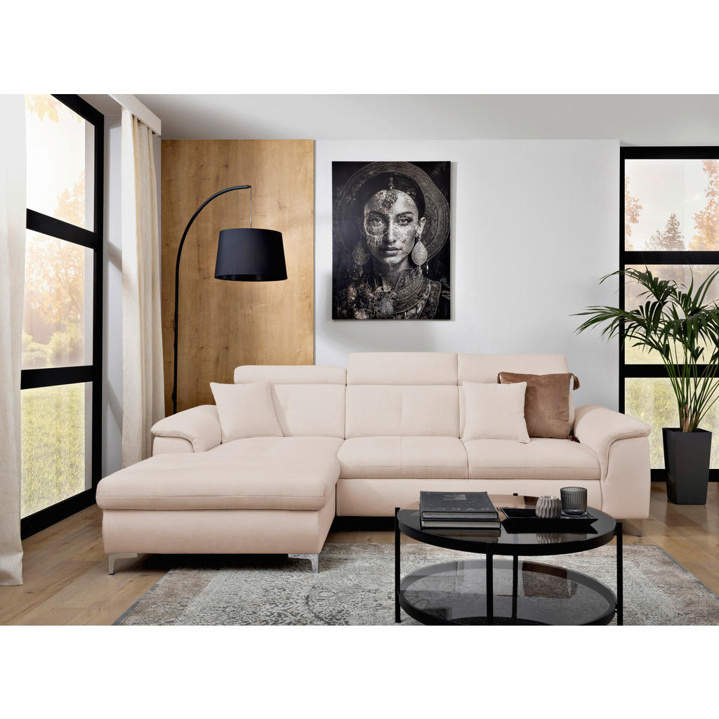 Thumbnail - Carryhome Ecksofa, Creme, Textil, 3-Sitzer, Füllung: Schaumstoff, Silikon, Ottomane links, L-Form, 268x175 cm, Liegefunk...