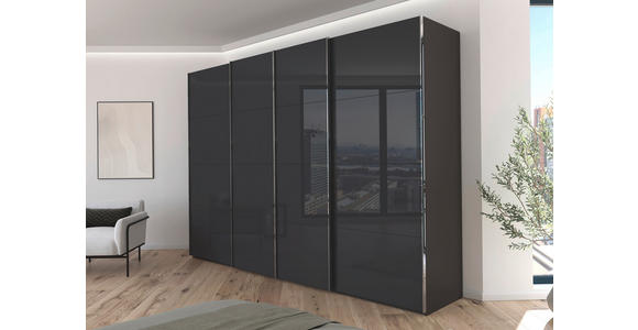 SCHWEBETÜRENSCHRANK 316/223/68 cm 4-türig Graphitfarben, Grau  - Chromfarben/Graphitfarben, Design, Glas/Holzwerkstoff (316/223/68cm) - Novel