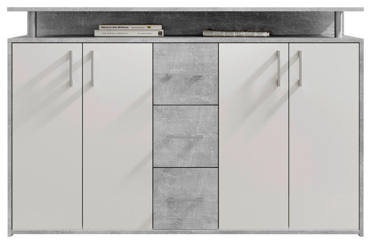 KOMODA   139/90/34 cm   siva, bijela  - bijela/srebrne boje, Design, drvni materijal/plastika (139/90/34cm) - Carryhome